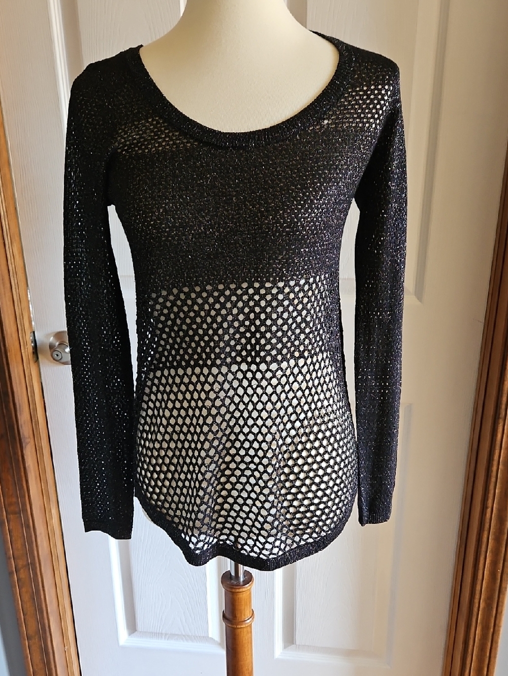 Rock & Republic Black Sparkle Open-Knit Top